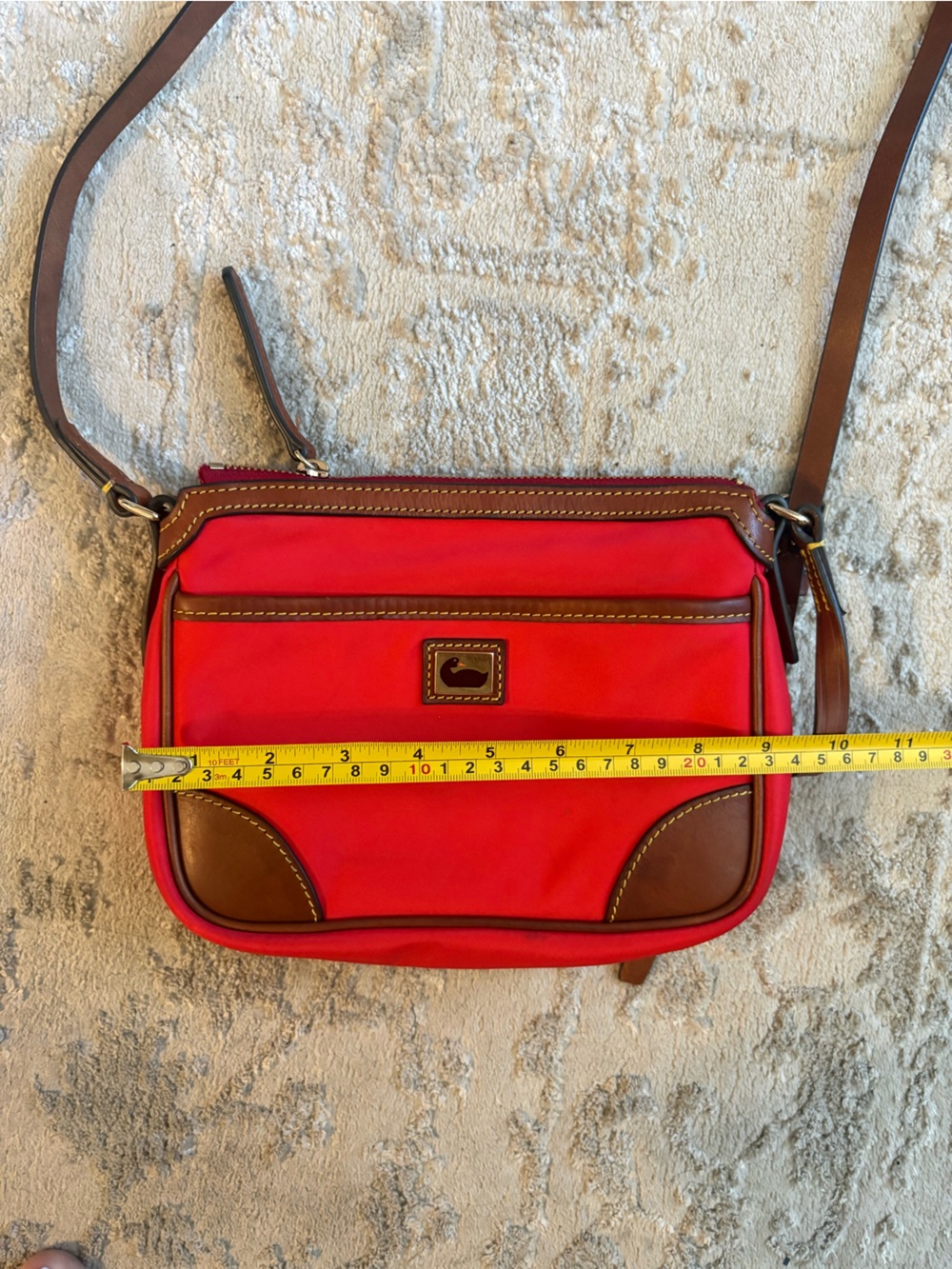 Dooney & Bourke Nylon Red Crossbody with Brown Leather Trim Adjustable Straps - Picture 12 of 15